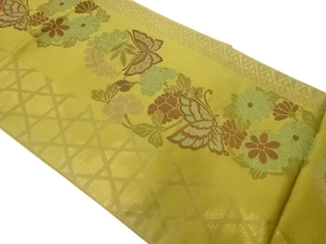 川島織物製　花に蝶模様織出し袋帯